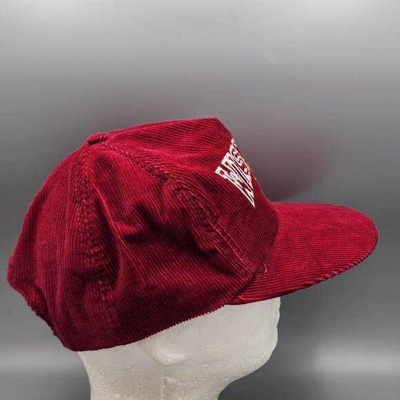 Vintage Wisconsin Corduroy Snapback Hat Red Gold Cow Made in USA - Picture 7 of 10